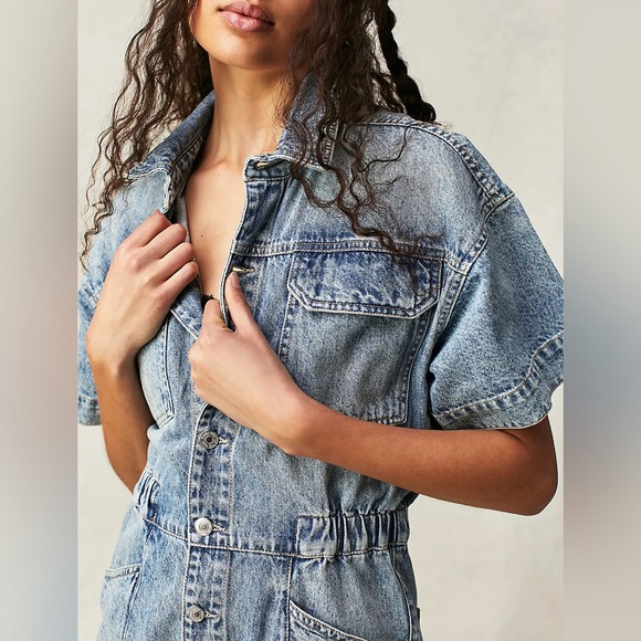 FREE PEOPLE Marci Cuffed Shortalls Coverall Romper in Marrakesh Size XL NWT - Picture 3 of 8